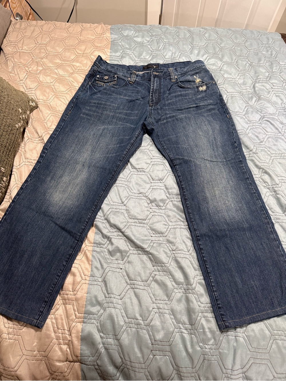 Vigoss USA Mens Straight Leg Blue Jeans Embroidered Flap Pocket W40 L33